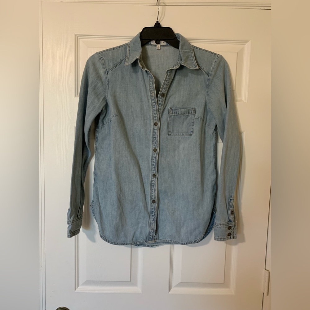 PAIGE Blue Collared Long Sleeve Button Down Shirt S Academia Preppy Minimalist